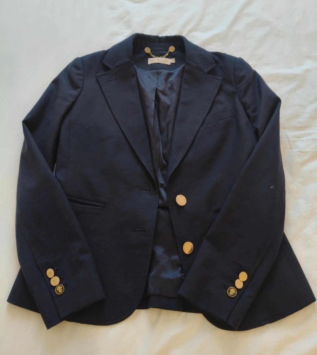 Tory Burch Donkerblauwe Blazer met Gouden Knoppen, Blauw, Ophalen of Verzenden, Zo goed als nieuw, Jasje