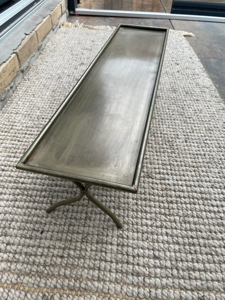 Lange smalle metalen bijzettafel/plantentafel, Ophalen, Gebruikt, 50 tot 100 cm, Metaal