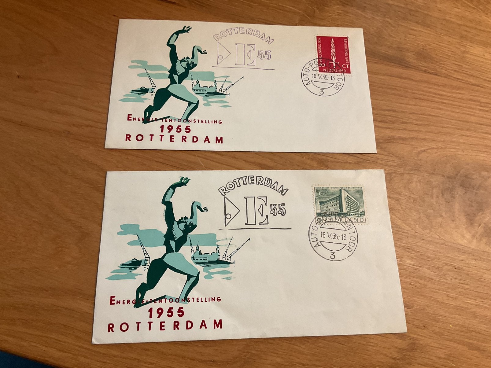 Nederland 2x FDC Rotterdam 1955 Autopostkantoor, Postzegels en Munten, Ophalen of Verzenden, Nederland