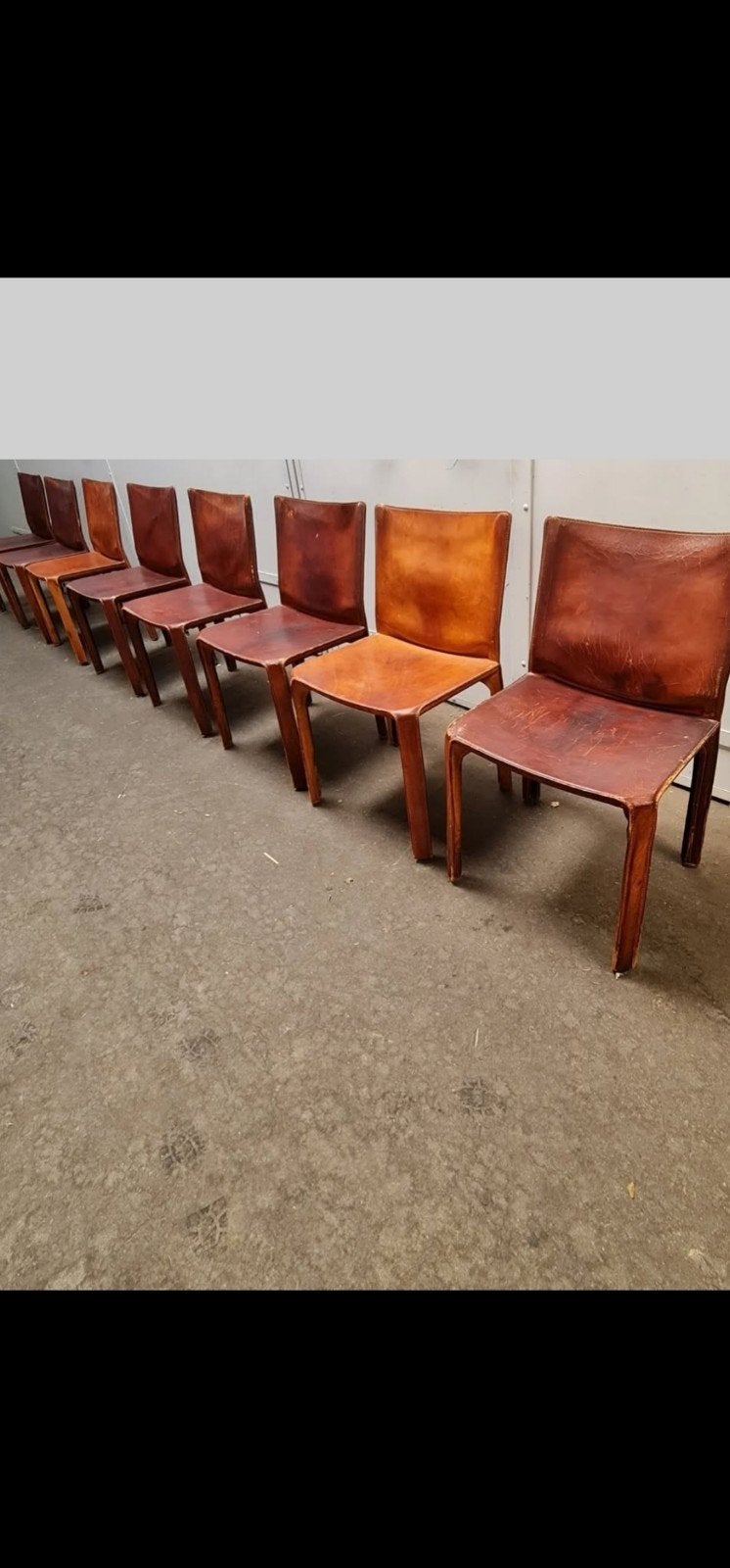 Set van 8 vintage leren cassina Cab stoelen, Gebruikt, Bruin, Ophalen of Verzenden, Vijf, Zes of meer stoelen