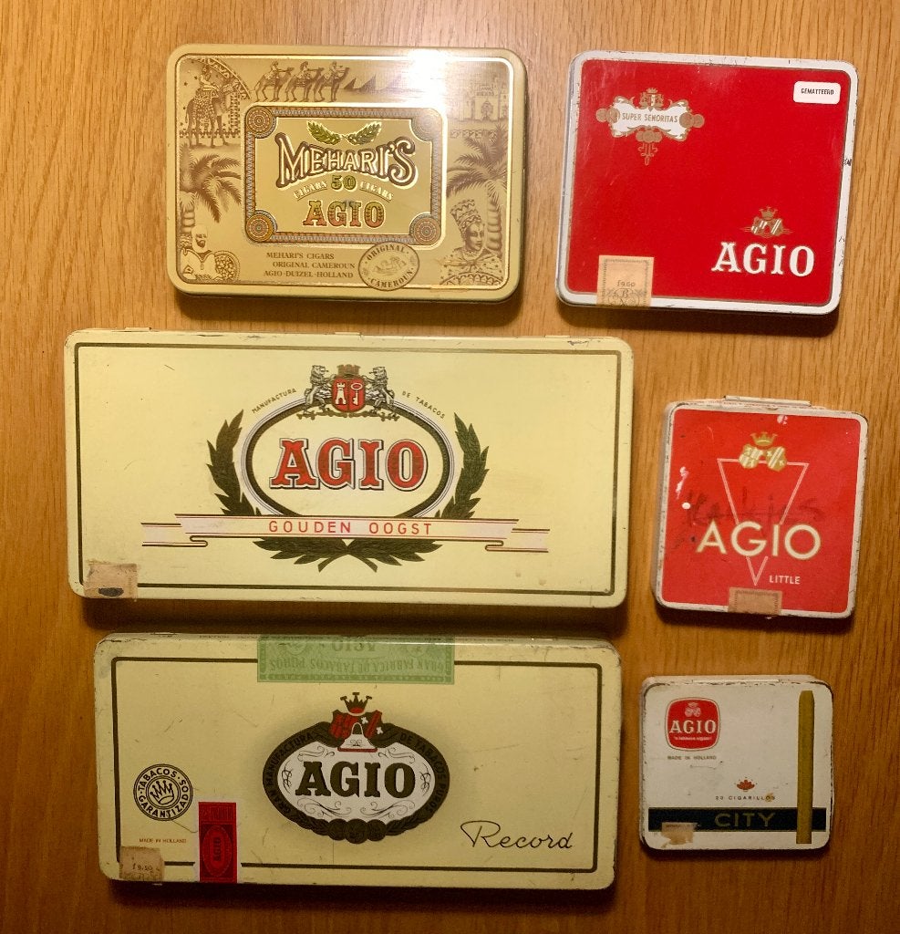 6 Lege Agio Sigarendoosjes - Vintage Blikken