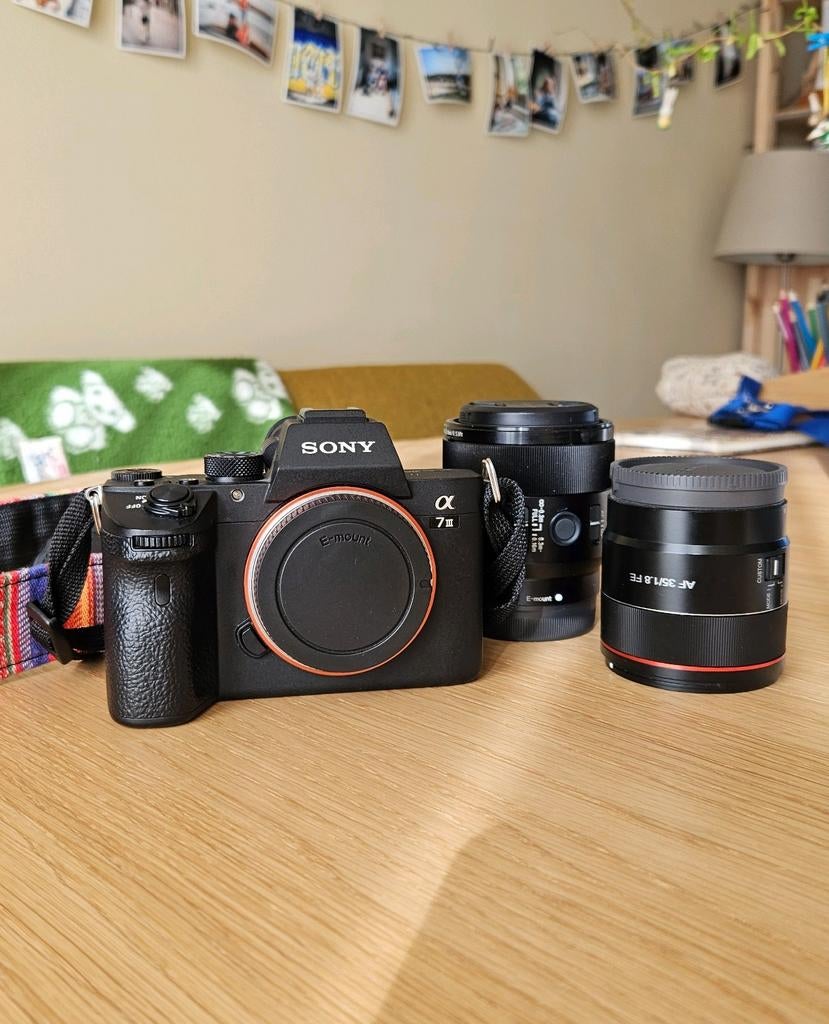 Sony A7iii met Sony 50mm Macro en Samyang 35mm lens, Audio, Tv en Foto, Fotocamera's Digitaal, Ophalen of Verzenden, Refurbished