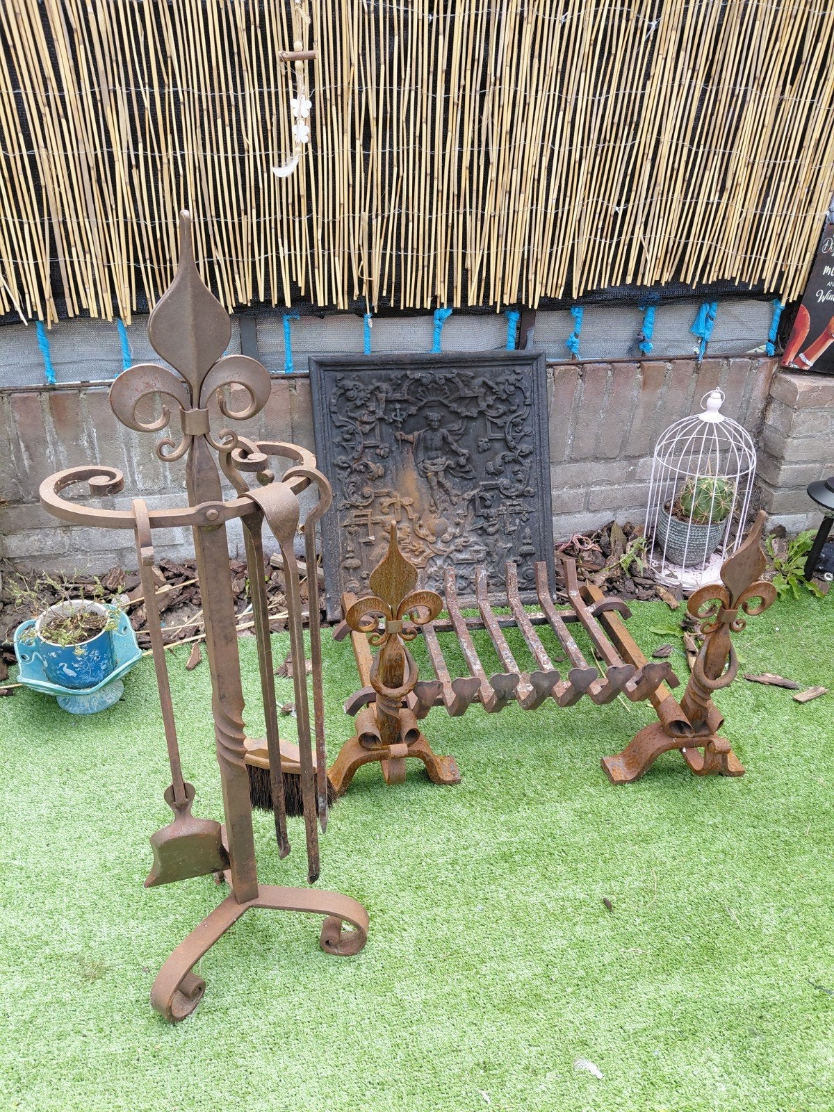 Schuurverkoop: Antieke Openhaard Set - Rooster, Haardplaat,, Ophalen of Verzenden
