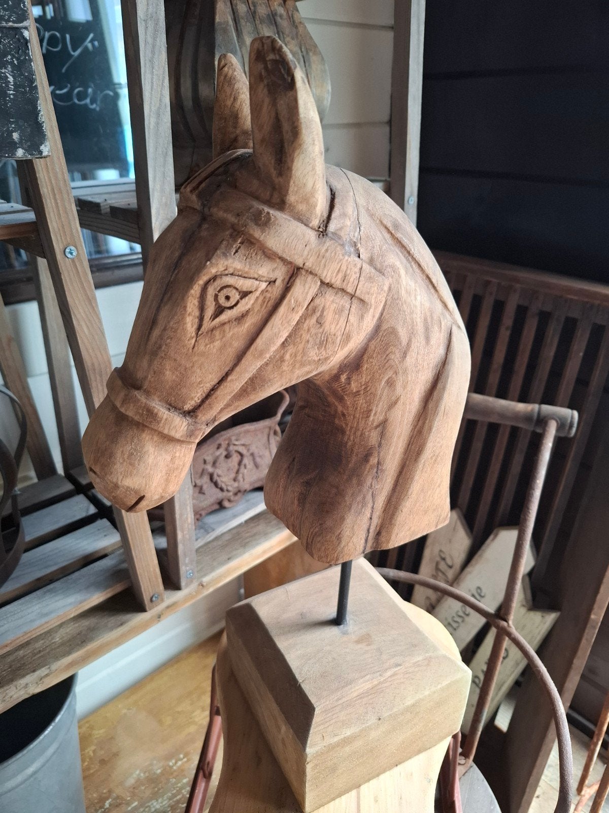 Houten paardenhoofd buste, Antiek en Kunst, Kunst | Beelden en Houtsnijwerken, Ophalen of Verzenden