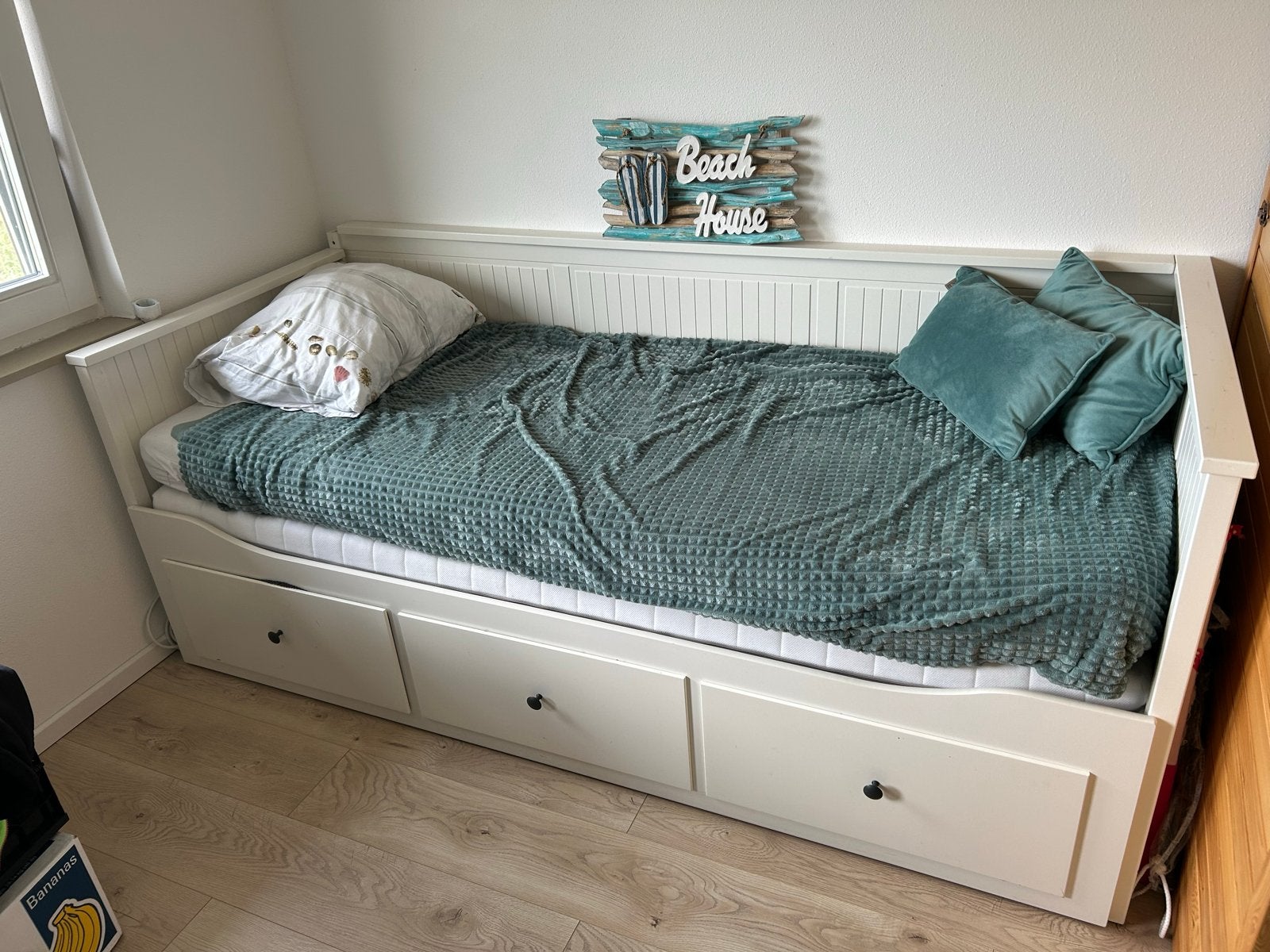 Uitschuifbaar bed met lades - Wit, Huis en Inrichting, Ophalen, Wit, Tweepersoons, 80 cm