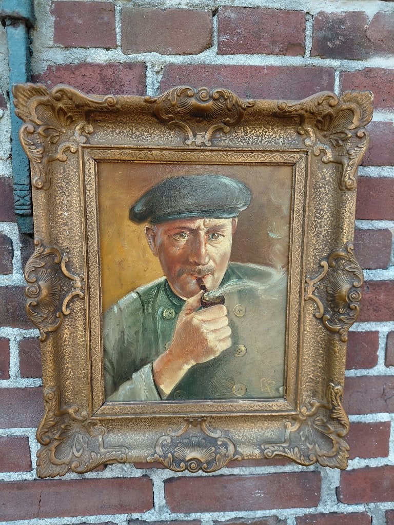 Schilderij, portret van heer met pet en pijp., Antiek en Kunst, Kunst | Schilderijen | Klassiek, Paneel, Verzenden, Portret of Personen