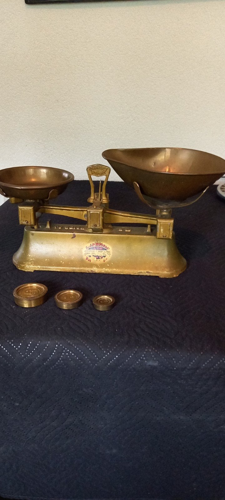 antieke weegschaal. met 3 gewichtjes, Antiek en Kunst, Ophalen of Verzenden