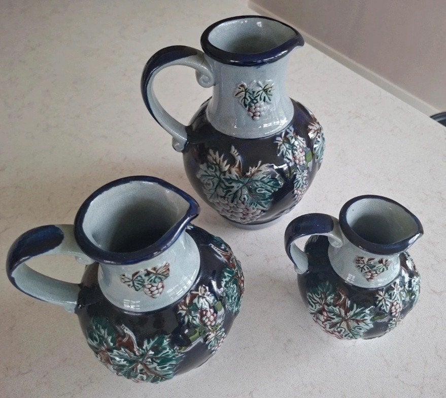 Set van 3 vintage W-Germany kruiken met druivenmotief, Ophalen of Verzenden