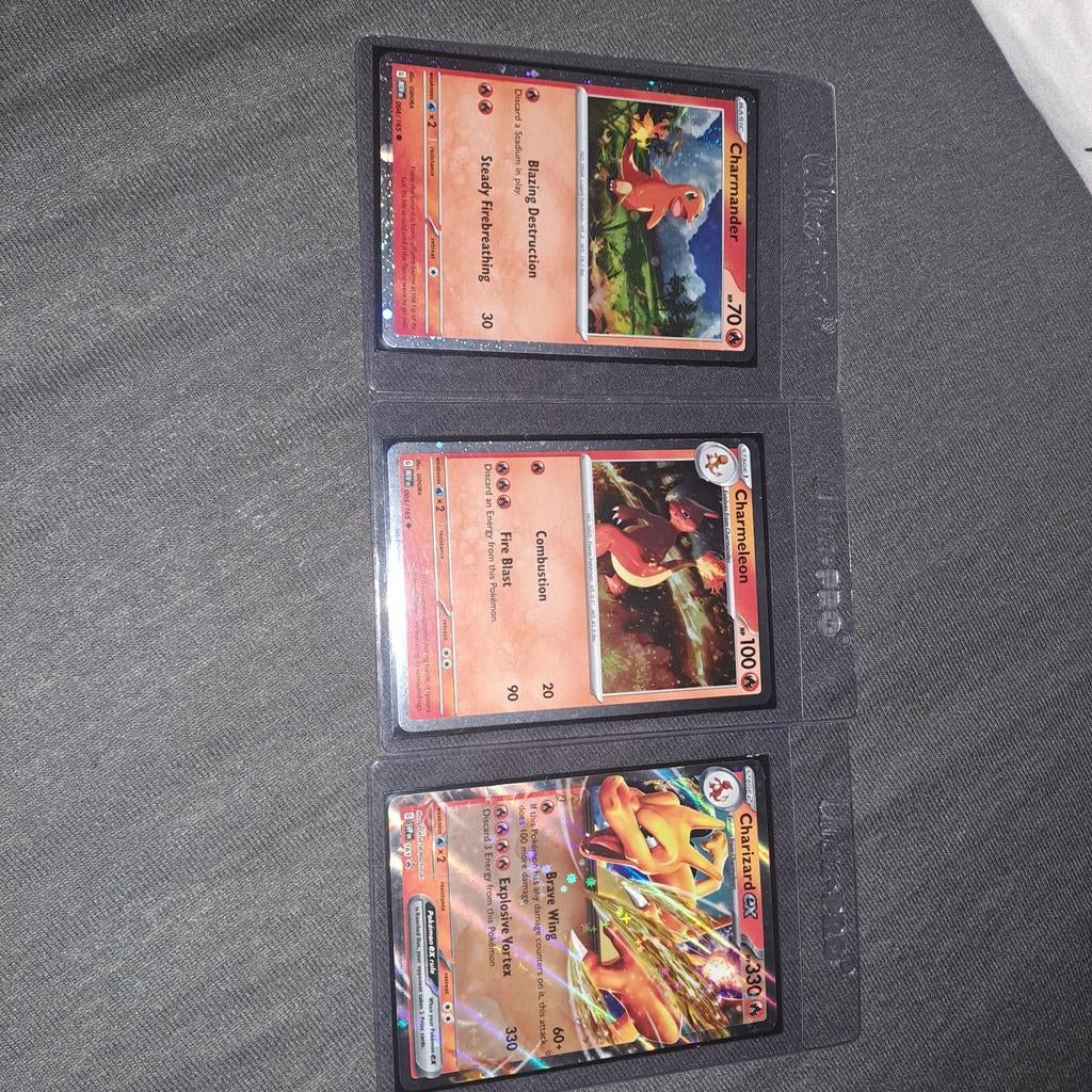 Pokémon Kaarten: Charmander, Charmeleon, Charizard EX, Ophalen of Verzenden, Zo goed als nieuw, Meerdere kaarten, Foil