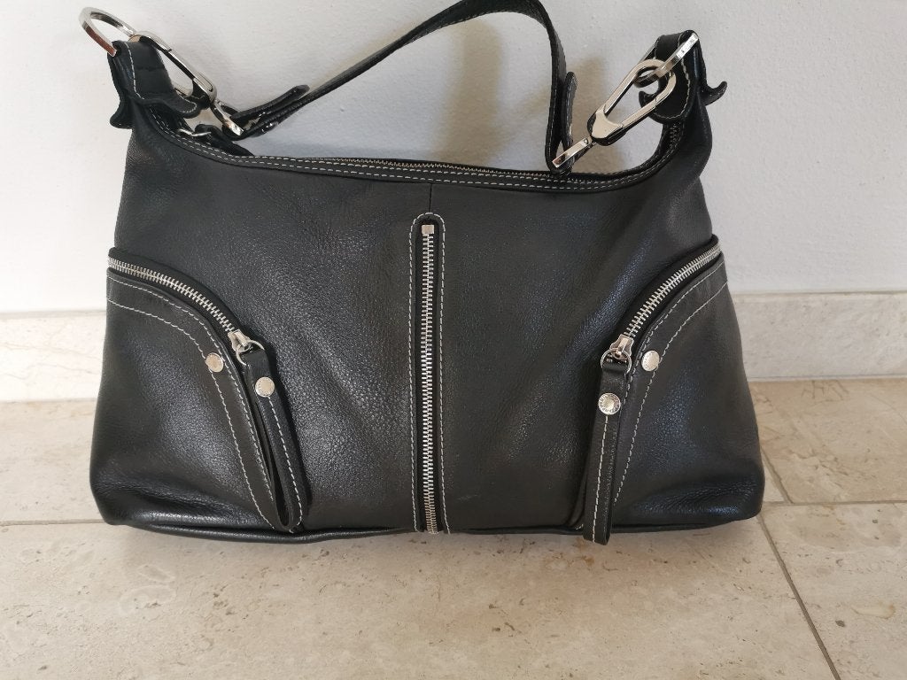 Longchamp: z.g.a.n. zwarte leren schoudertas, Overige merken, Verzenden, Zwart, Zo goed als nieuw