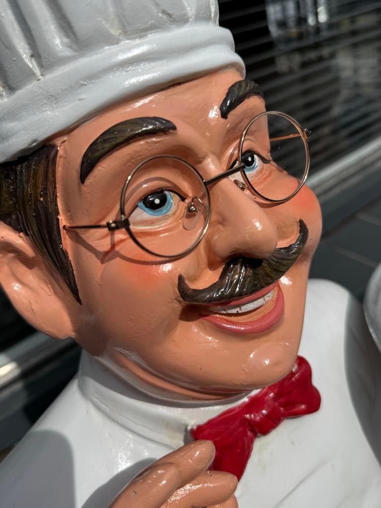 Grote Chef-kok Beeld met Dienblad - Decoratie Horeca, Ophalen, Zo goed als nieuw, Mens