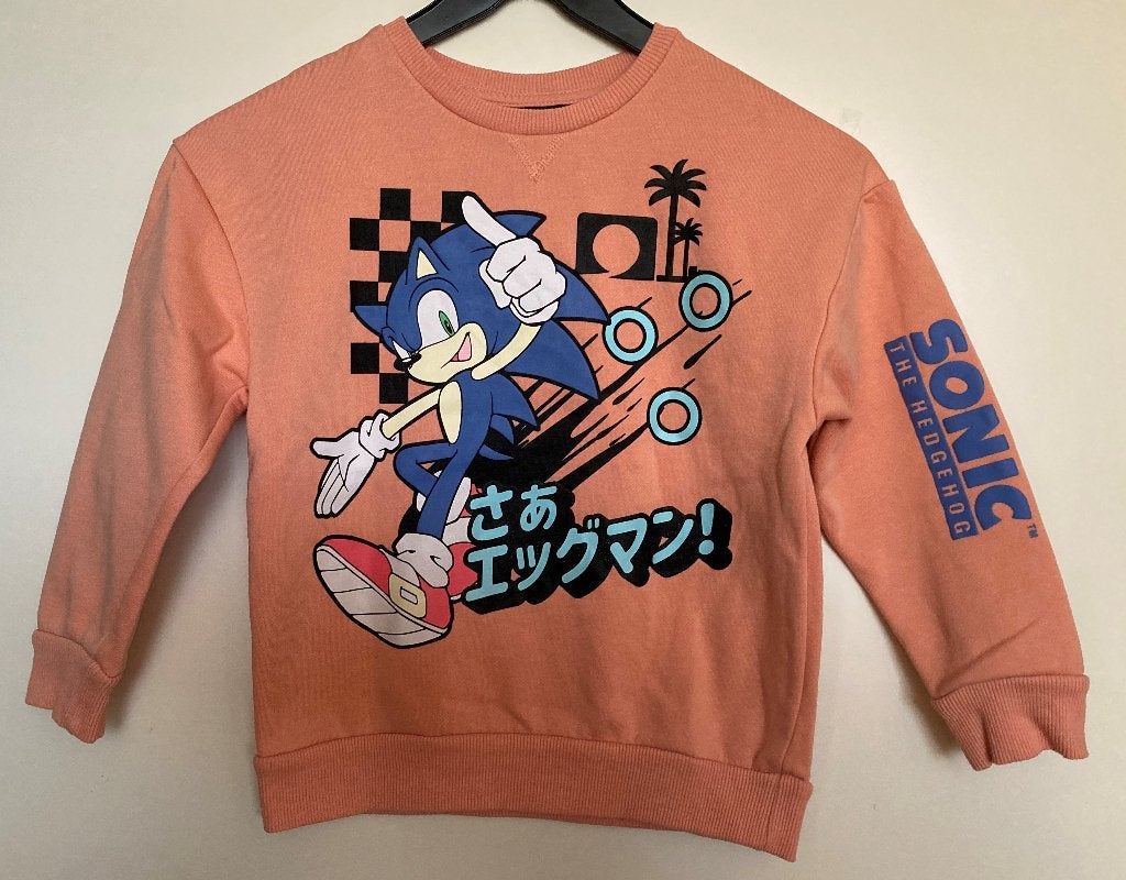 Zalm / blauw SONIC sweatshirt mt 122 - 128, Trui of Vest, Ophalen of Verzenden, Zo goed als nieuw, Sonic the Hedgehog