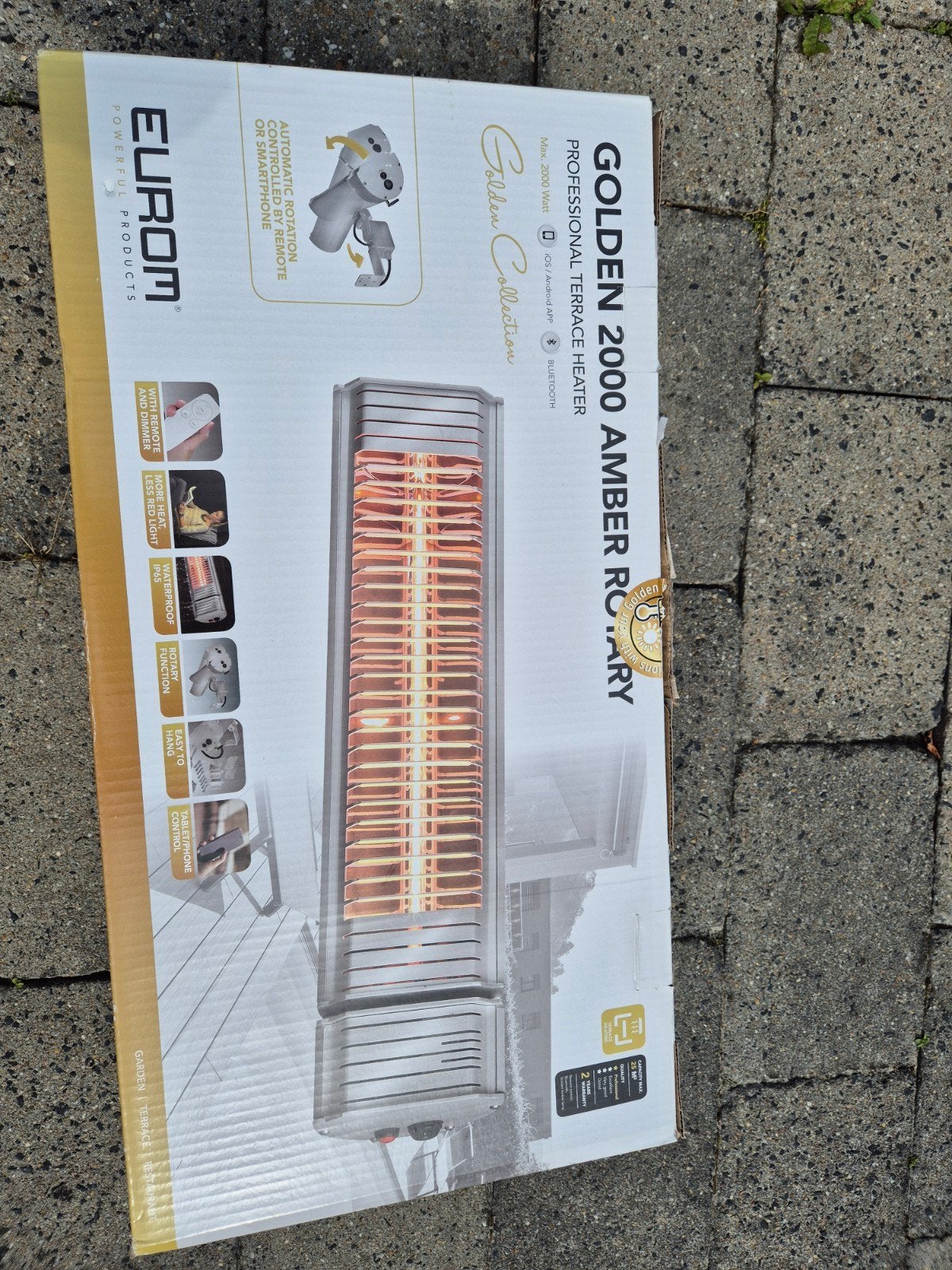 Eurom Golden 2000 Amber Rotary terrasverwarmer, Waterbestendig, Vloer, Zo goed als nieuw, Ophalen