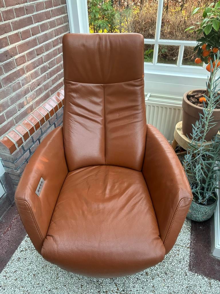 Leren relaxfauteuil - Bruin, elektrisch verstelbaar, Ophalen, Gebruikt, Bruin, Leer