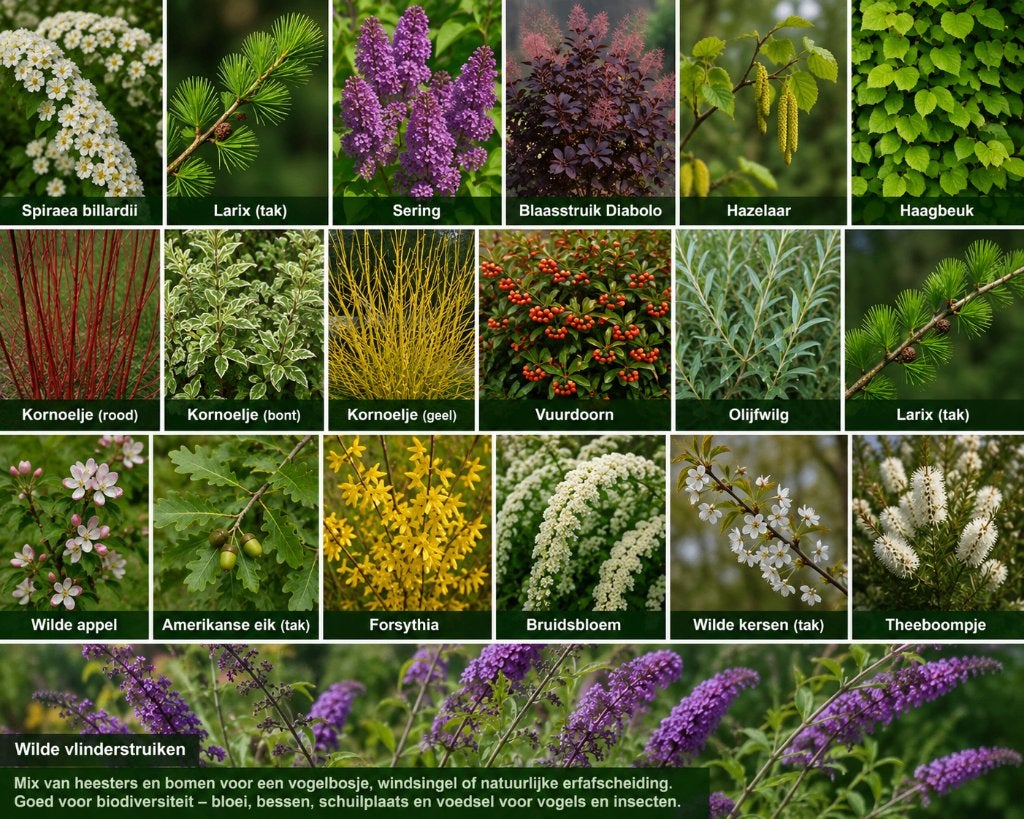 Pakket Biodiversiteit gemengde hoge haag windsingel va. € 5, Ophalen of Verzenden, Overige soorten, Haag, 100 tot 250 cm