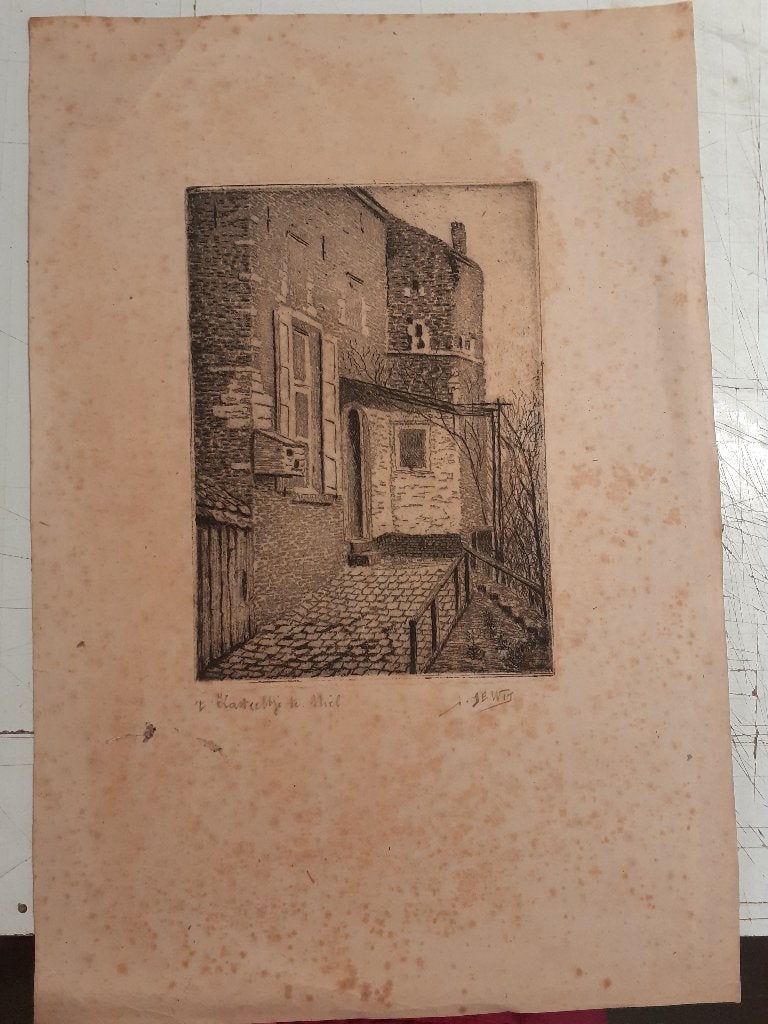 Oude ets - zonder kader, Ets, Architectuur, Gesigneerd, Ophalen of Verzenden