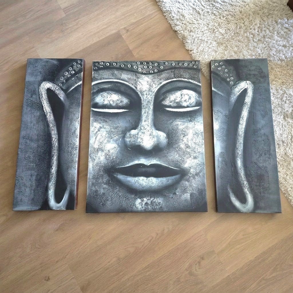 Handgeschilderd Boeddha drieluik, Antiek en Kunst, Ophalen, Acrylverf, Overige stijlen, Doek