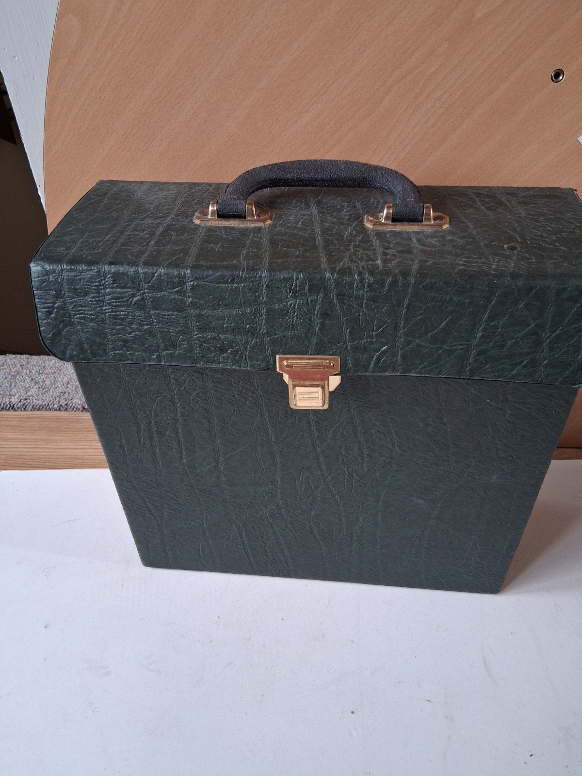 Vintage LP platenkoffer - Groen leerlook, Ophalen of Verzenden, Gebruikt