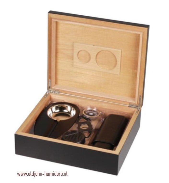 MERK HUMIDOR STARTSET KADOSET XWART ASBAK KOKER KNIPPER  h77, Verzenden, Nieuw, Tabaksdoos of Verpakking