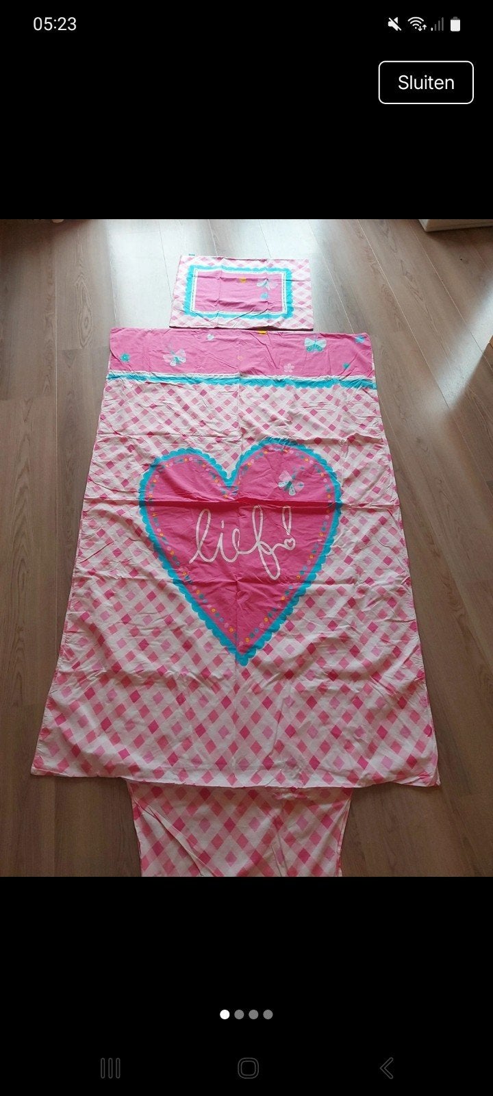 Dekbedovertrek 'Lief!' roze/wit geruit 190x120 cm, Gebruikt, Eenpersoons, Dekbedovertrek, Ophalen of Verzenden