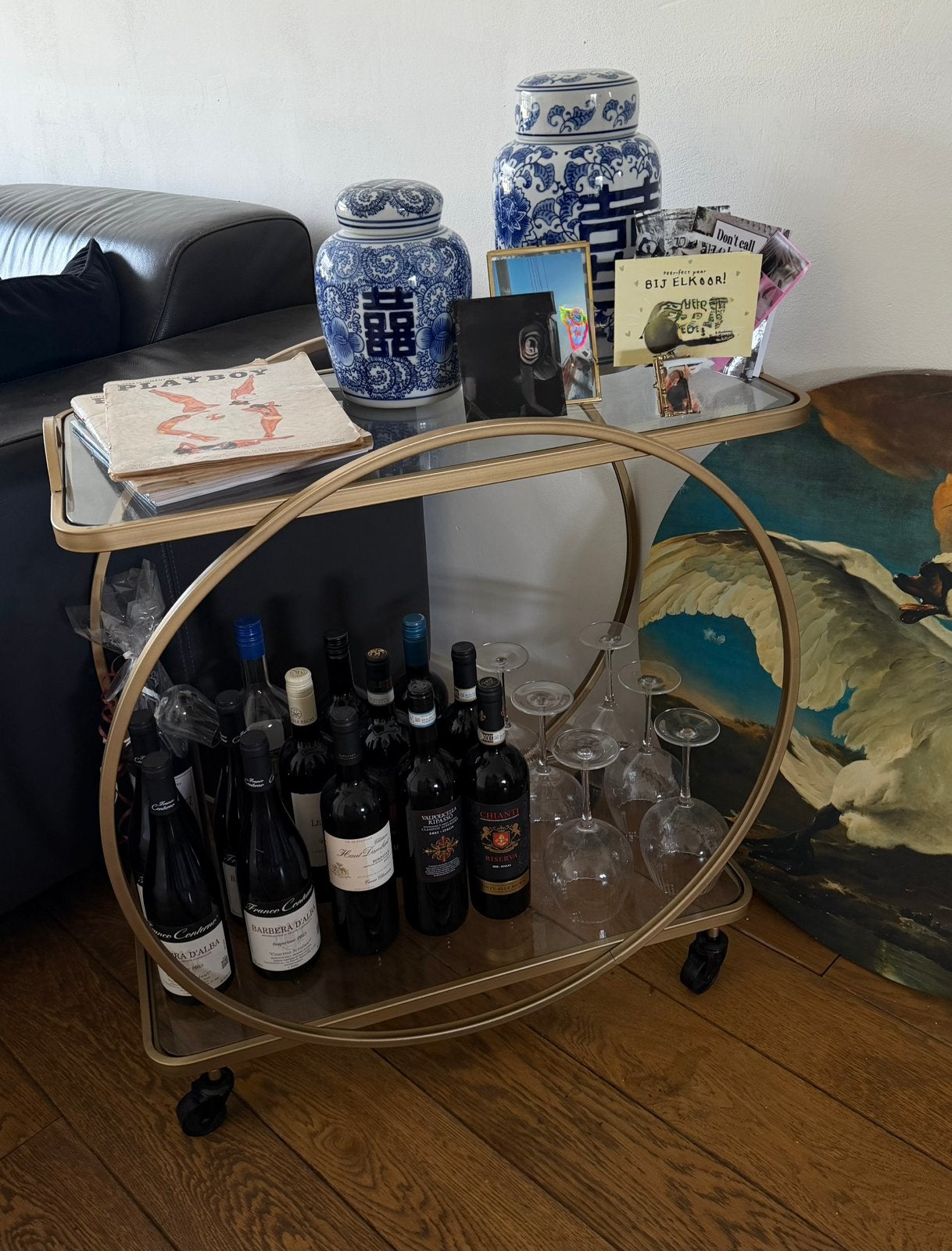 Bar trolley / wijn kastje / whiskey kastje, Ophalen, Zo goed als nieuw, Metaal, 15 tot 25 flessen