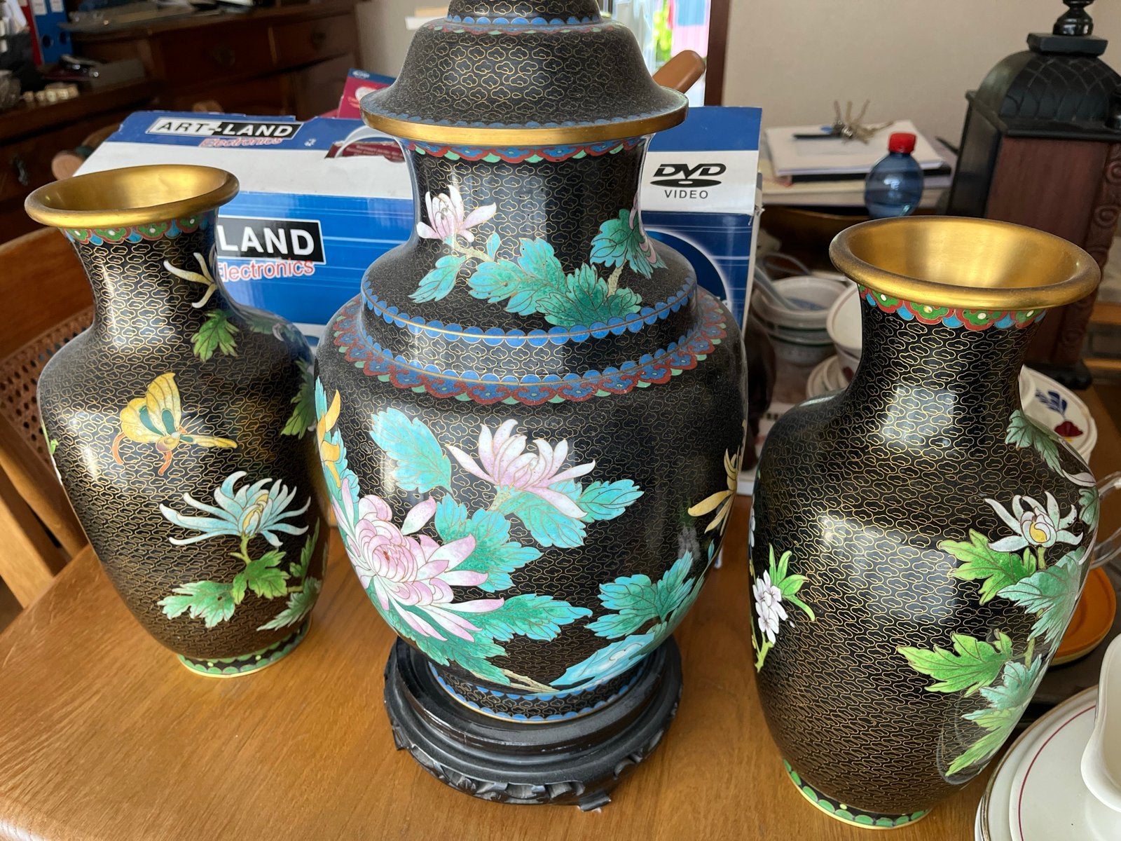 Set van 3 Cloisonné Vazen - Handgemaakt met Bloemmotief, Ophalen of Verzenden