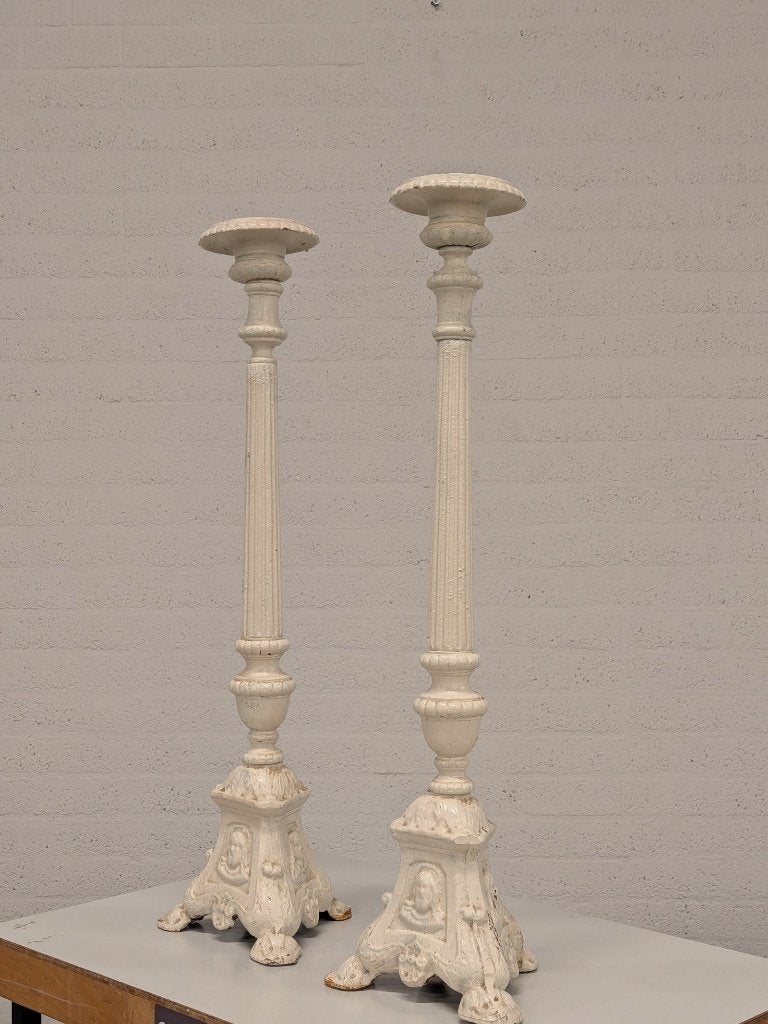 Gietijzeren vloerkandelaar, wit (2 stuks), Ophalen of Verzenden, Overige materialen