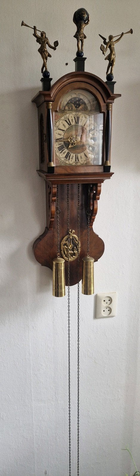 Antieke Friese Staartklok met bronzen ornamenten, Ophalen of Verzenden