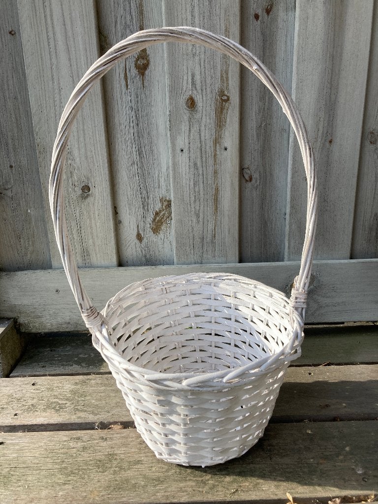 Witte rieten mand met hoog handvat, Ophalen, Minder dan 60 cm, Rond, Zo goed als nieuw