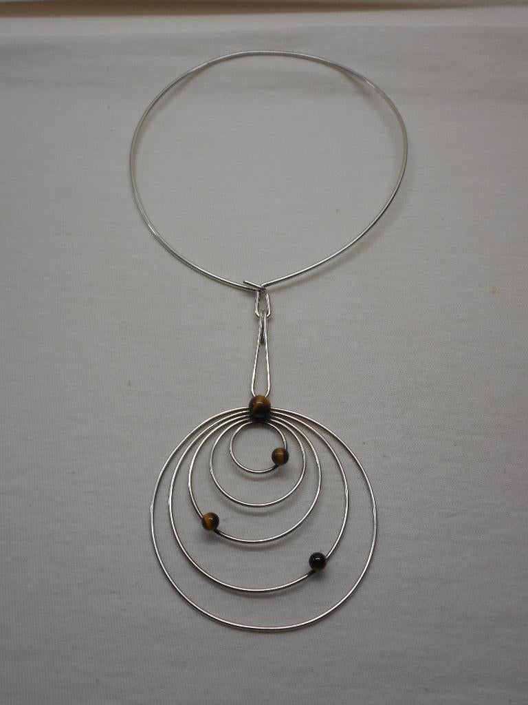 Zilveren Deense spang met royale modernist hanger, Verzenden, Zilver, Ketting