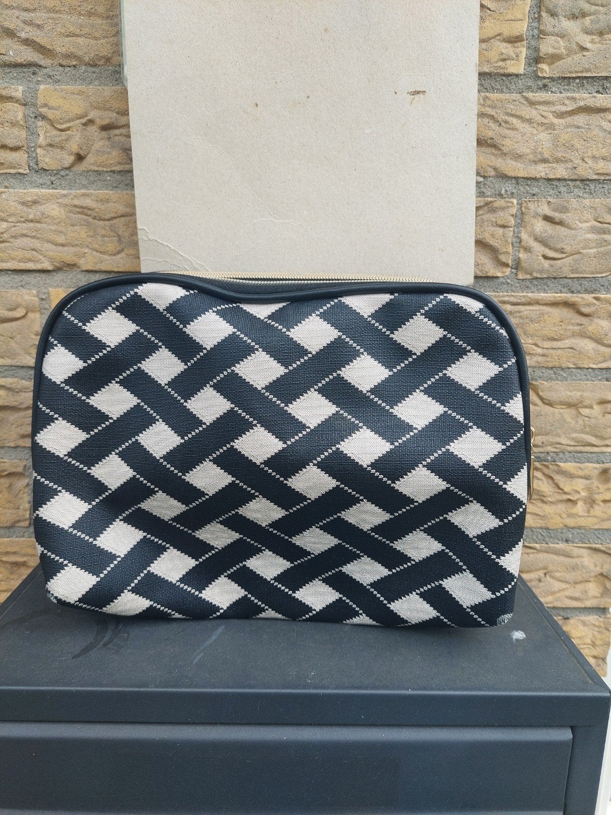 Stijlvolle toilettas/make-up tas met rits - Zwart/Beige, Ophalen of Verzenden
