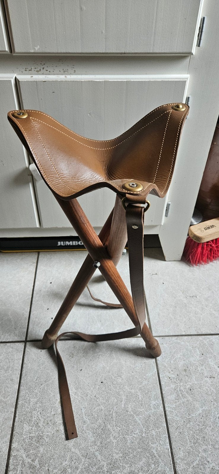 Jachtkrukje / Opvouwbaar krukje - Leer en Hout, Jachtkrukje, Bruin, Ophalen of Verzenden, Zo goed als nieuw