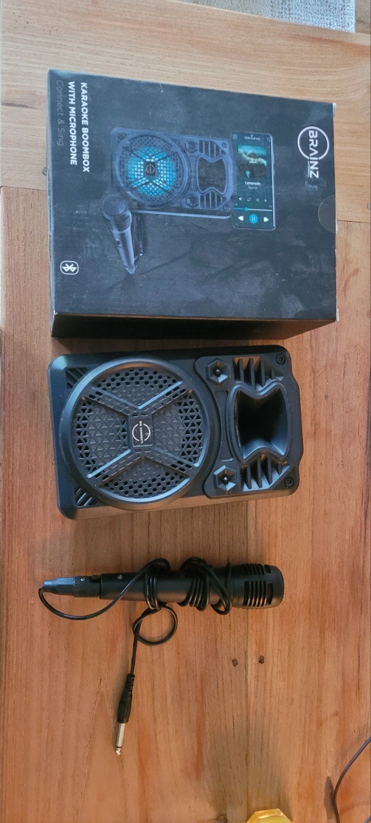 Brainz Karaoke Boombox met Microfoon - Nieuwstaat, Ophalen of Verzenden, Zo goed als nieuw, Complete set