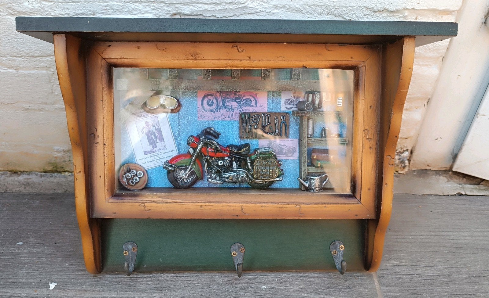 Vintage 3D Kijkkast/Sleutelrek Motor (Harley Davidson stijl), Ophalen of Verzenden