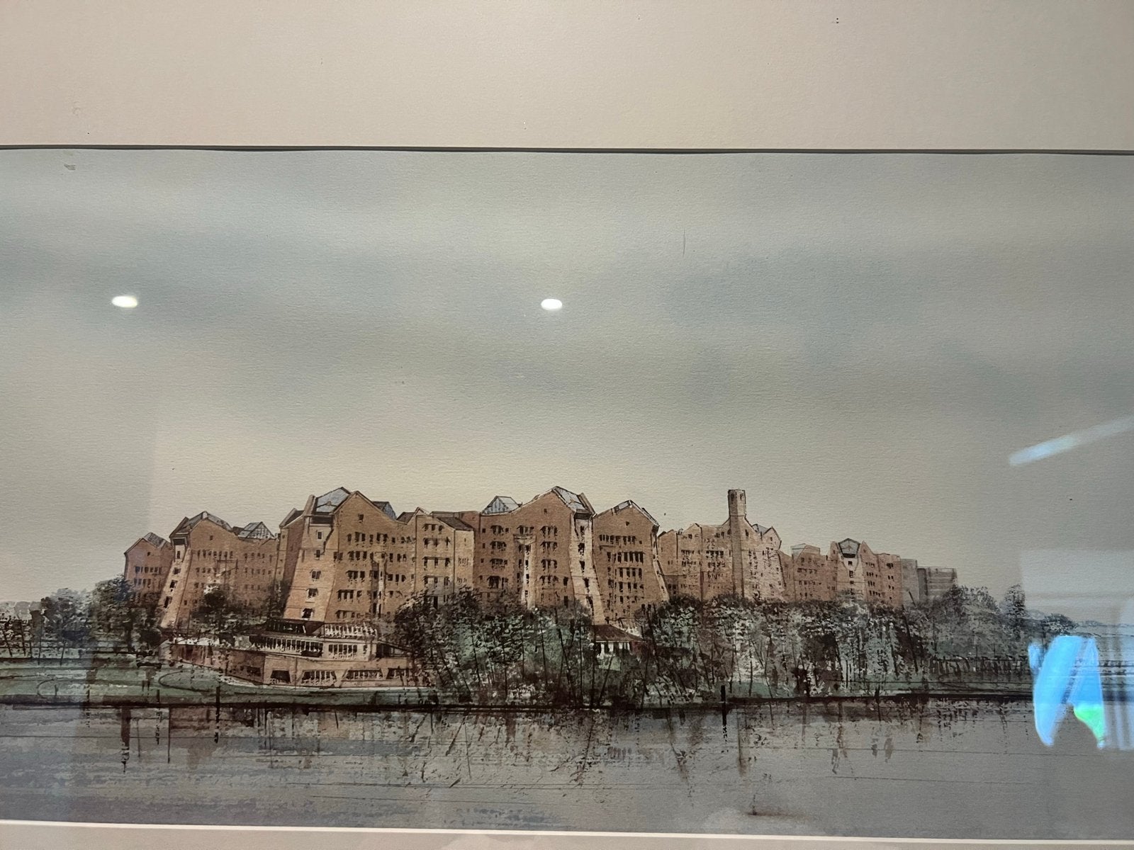 Ciano Siewert - Gebouw aan het water (1987), Ophalen, Tekening, Pentekening, Gesigneerd