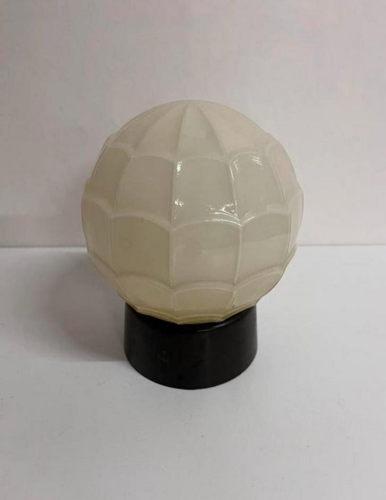 Thabur creme Art Deco plafondlamp donker bakeliet houder, Ophalen of Verzenden, Zo goed als nieuw, Glas, Art Deco