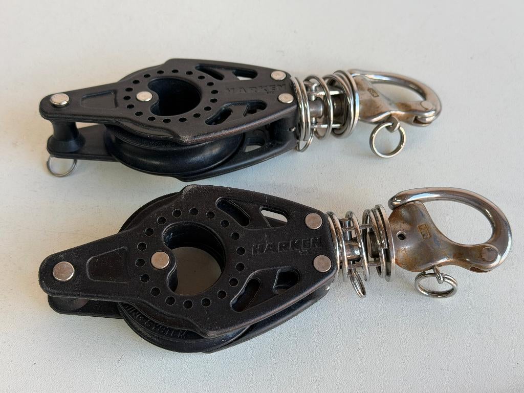 2 x Harken 57C 1 schijfs blok met Wichard sluiting, Ophalen of Verzenden, Gebruikt, Lijn of Blok