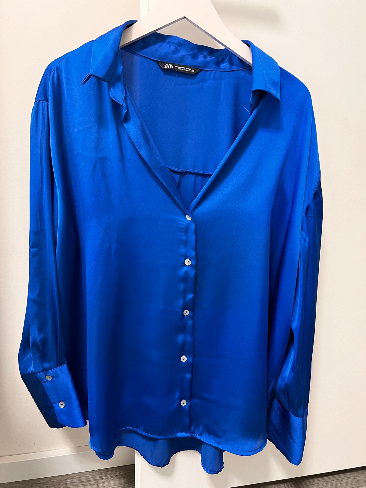 Zara Satijnen Blouse - Kobaltblauw, Ophalen of Verzenden, Zo goed als nieuw, Maat 46/48 (XL) of groter, Blauw