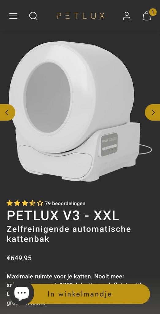 Petlux V3 XXL Automatische Kattenbak Wit - zo goed als nieuw, Ophalen