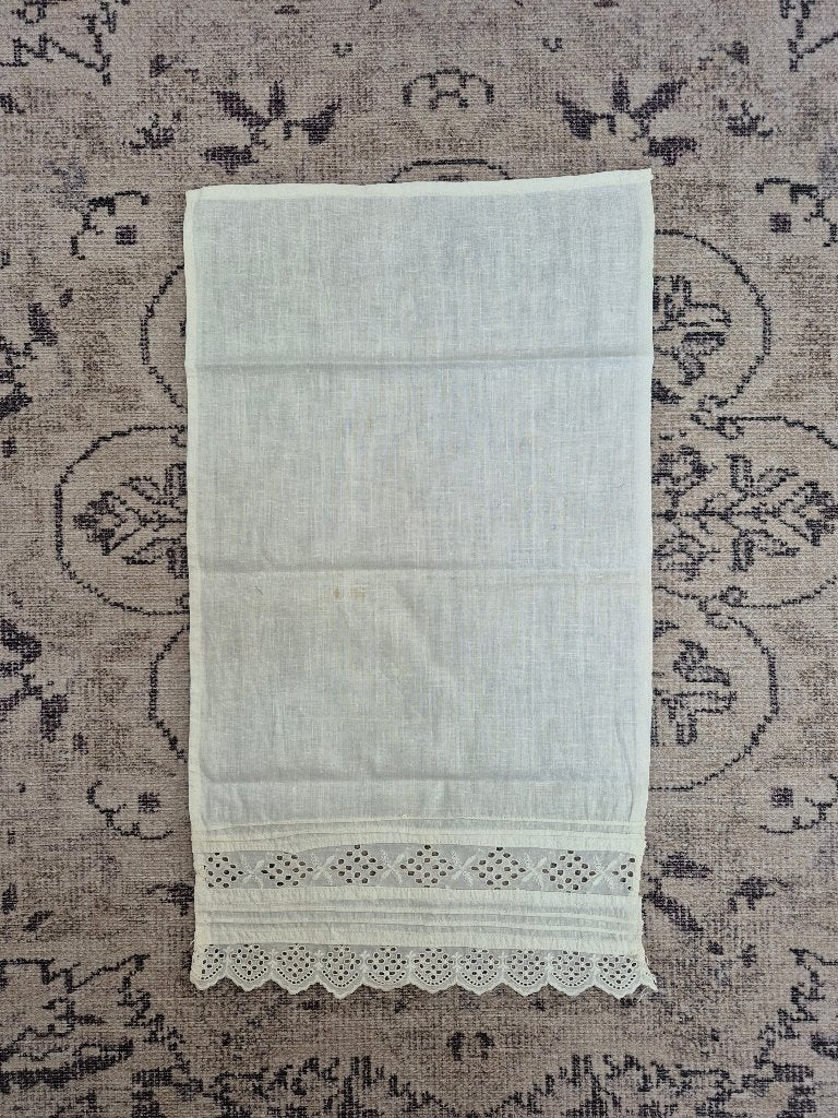 Vintage linnen kleedje met broderie anglaise en schulprand, Ophalen of Verzenden