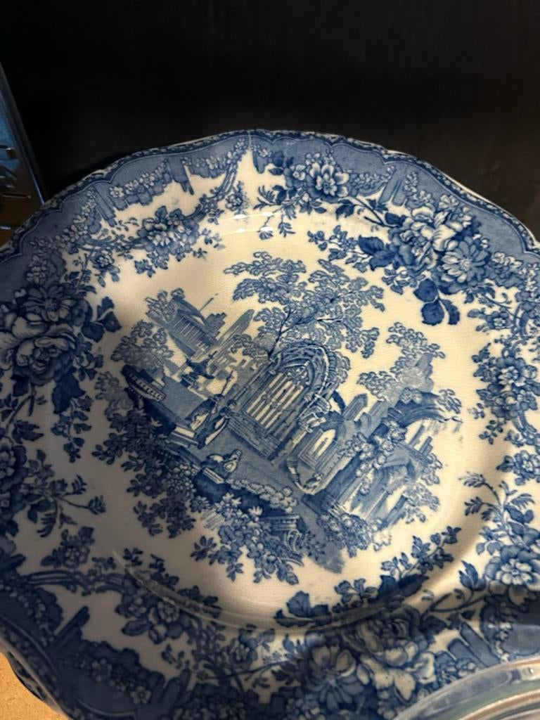 Antiek Ashworth Bros. bord, blauw-wit, Chinoiserie, Ophalen of Verzenden