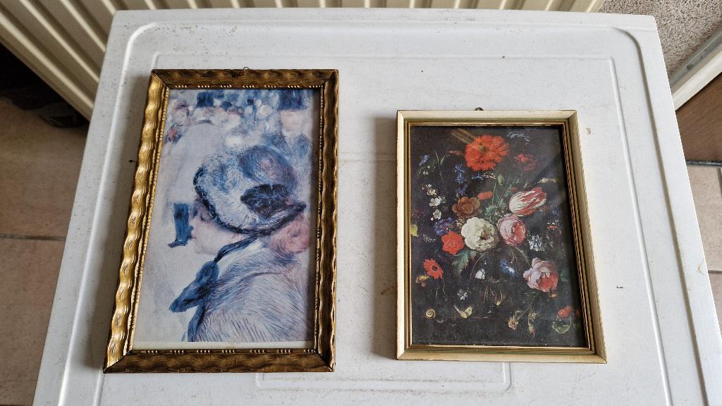 2 oude brocante schilderijtjes, Ophalen of Verzenden