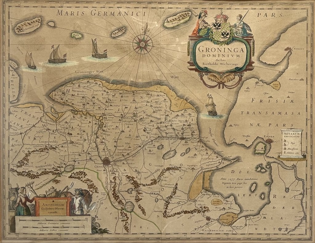 51. Kopergravure "Groninga Dominium", 1638–1640, Gelezen, Ophalen of Verzenden, Landkaart, 1800 tot 2000