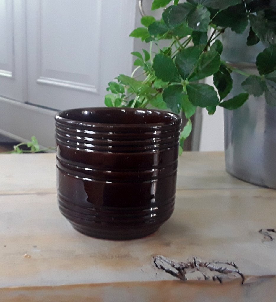 Cactuspotje - klein bloempotje - bruin geglazuurd, Rond, Binnen, Ophalen of Verzenden, Zo goed als nieuw