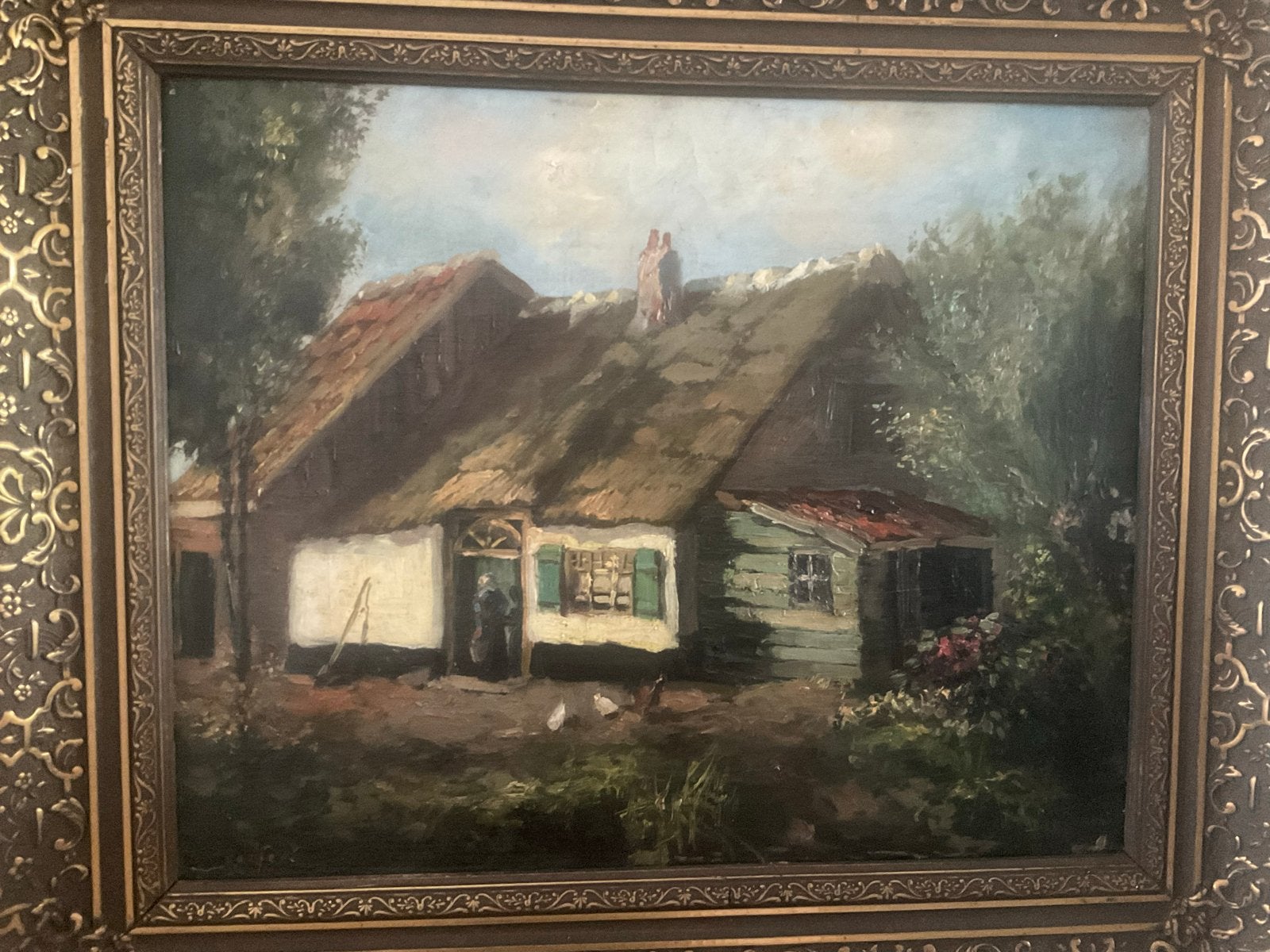 Oud Hollands Landschap Olieverf Schilderij met Boerderij, Antiek en Kunst, Doek, Oud hollands, Ophalen of Verzenden, Landschap