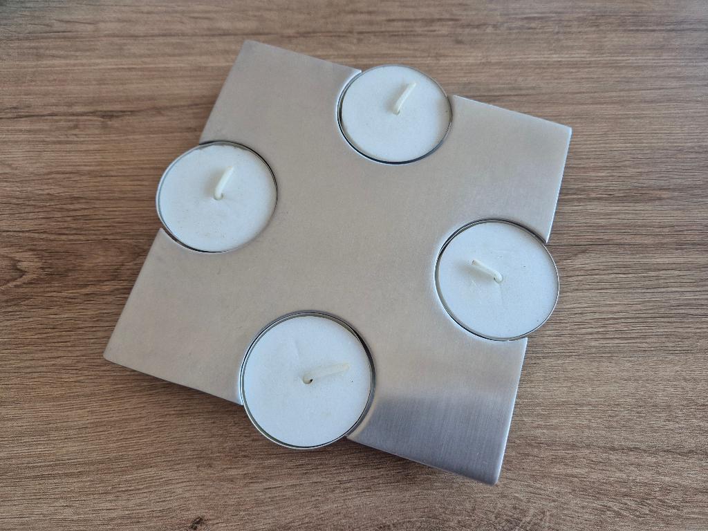 Waxinelichtjeshouder vierkant roestvrij staal 12x12 cm Zack, Huis en Inrichting, Woonaccessoires | Kandelaars en Kaarsen, Ophalen