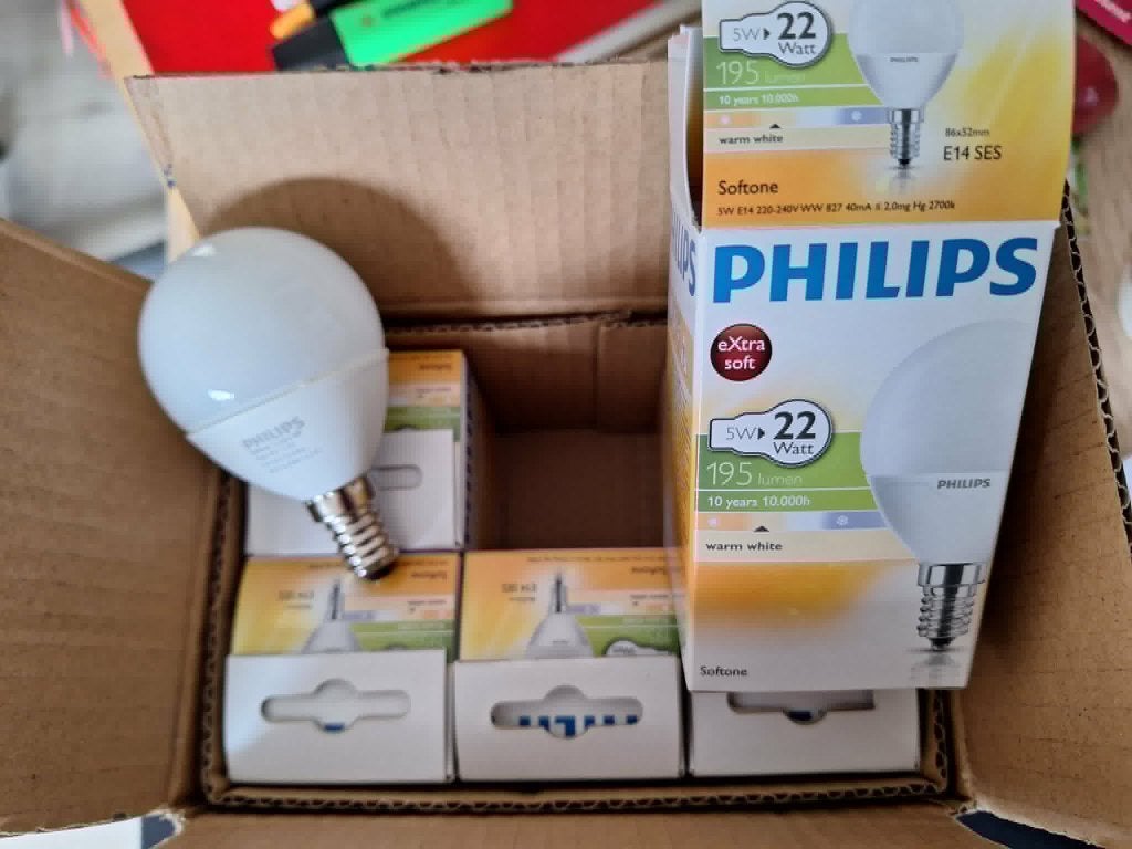 Doosje van 6 stuks Philips softone lustre spaarlampjes, Philips, E14 (klein), Nieuw, Ophalen of Verzenden