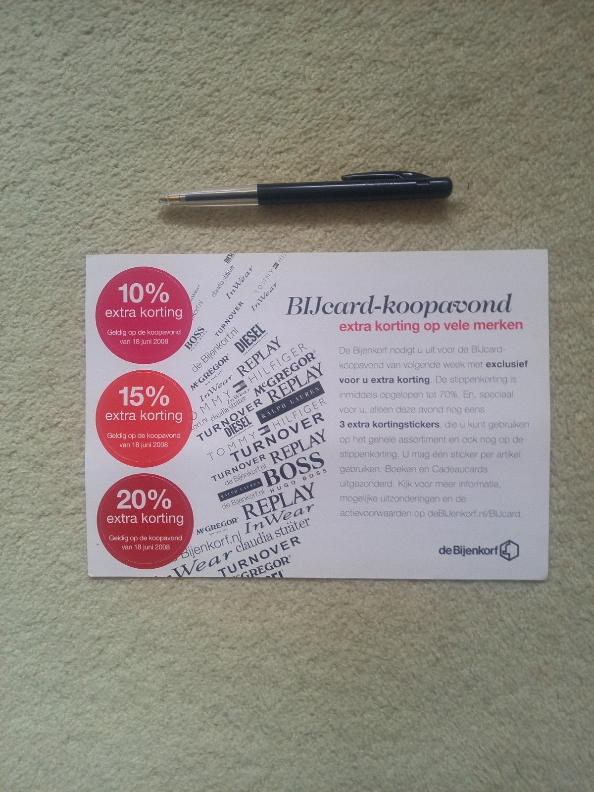 voordeel stickers DE BIJENKORF (2008), Verzamelen, Verzenden, Zo goed als nieuw