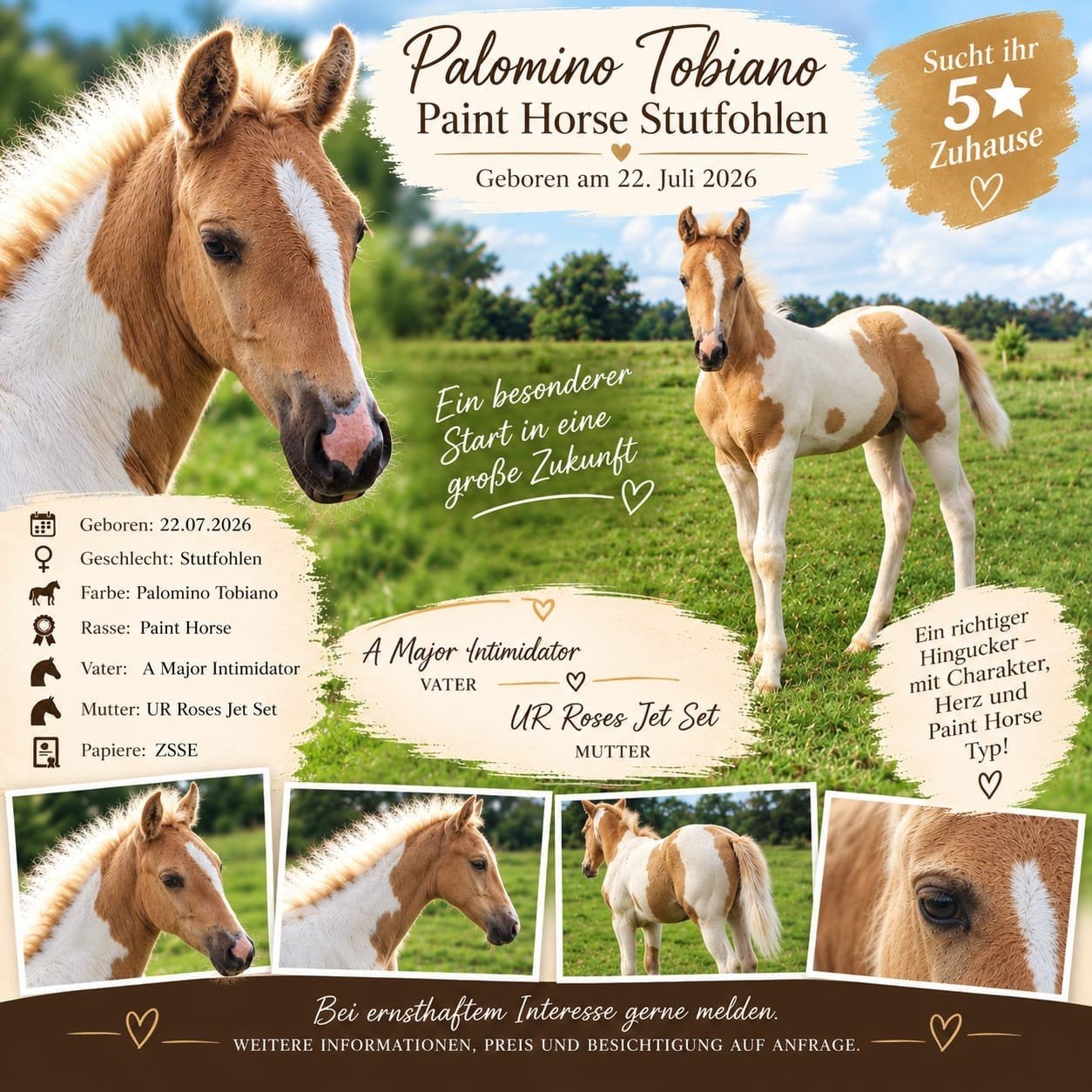 Paint Horse Merrie Veulen, Dieren en Toebehoren, Merrie, Minder dan 160 cm, Met stamboom, 0 tot 2 jaar