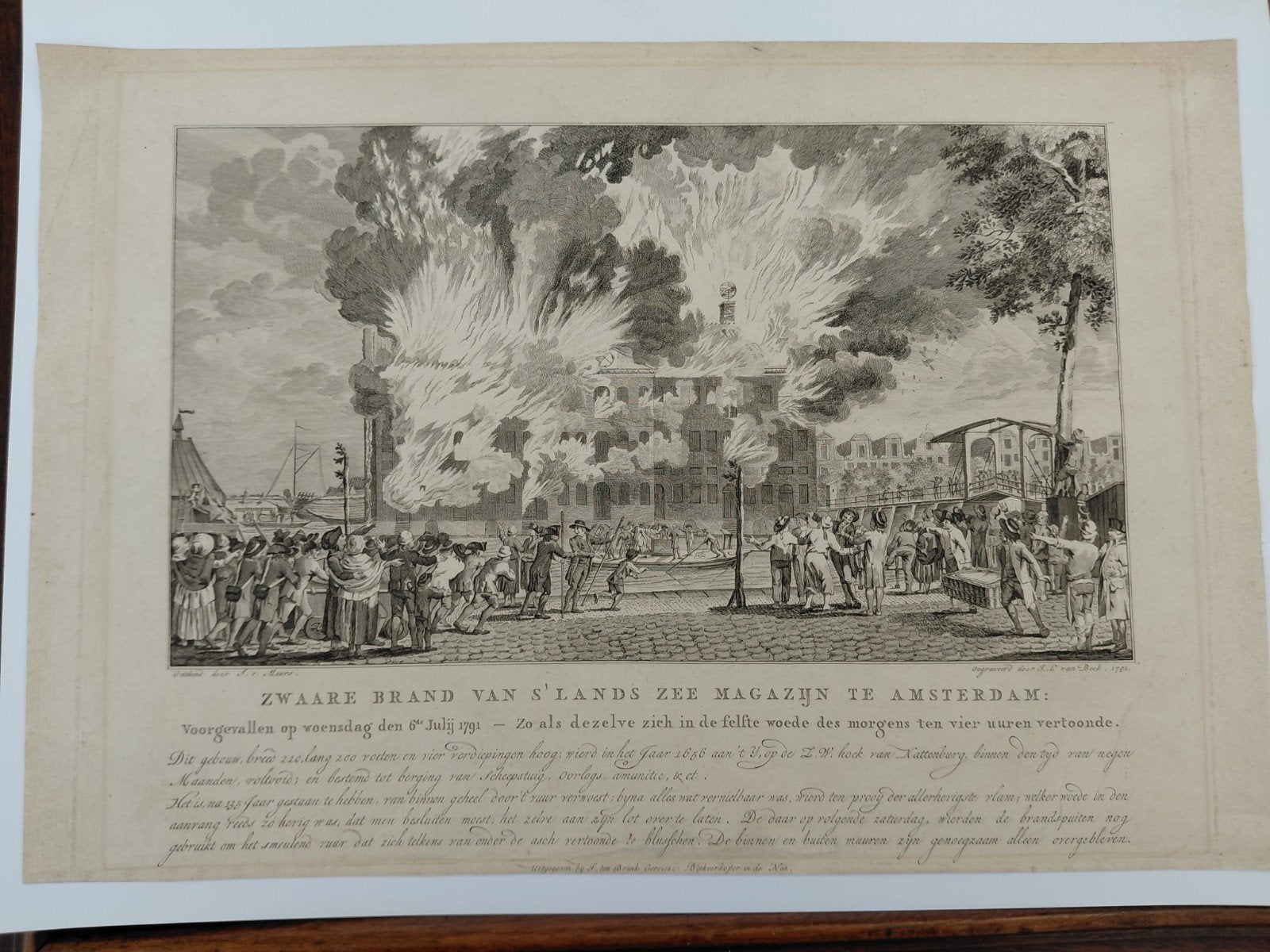 Zeldzame Tekening van J. van Meurs - Zware Brand Zeemagazijn, Ophalen of Verzenden